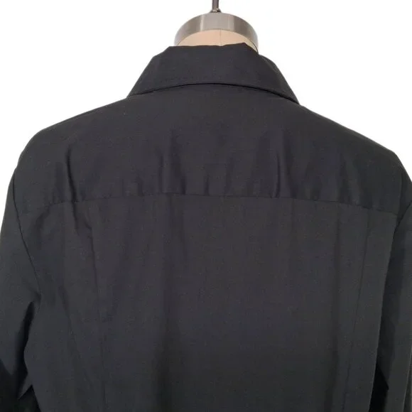 Tahari Black Button Front Shirt French Cuffs Pick Stitch Tailored Stretch SZ M - Picture 3 of 13
